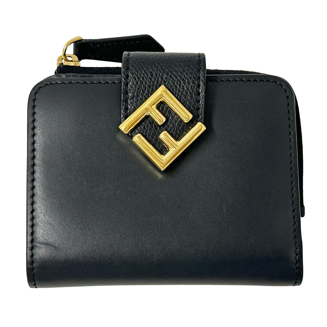 FENDI フェンディ 二つ折り財布 FFダイヤモンド ブラック 8M0490 レザー レディース メンズ 【中古】