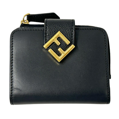 FENDI フェンディ 二つ折り財布 FFダイヤモンド ブラック 8M0490 レザー レディース メンズ 【中古】