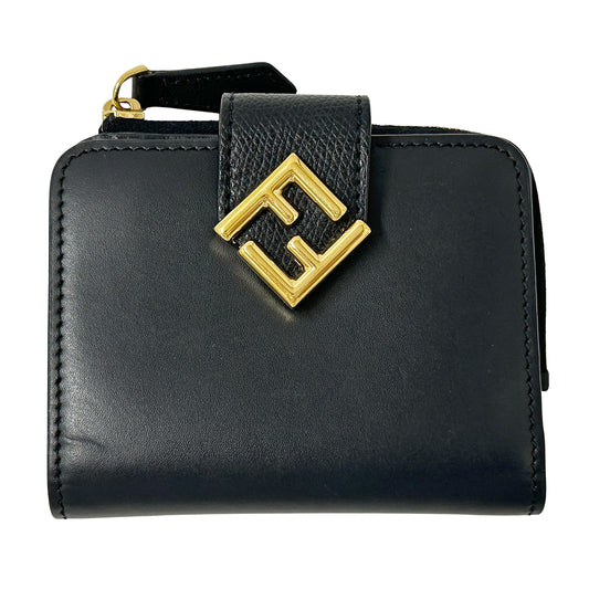 FENDI フェンディ 二つ折り財布 FFダイヤモンド ブラック 8M0490 レザー レディース メンズ 【中古】