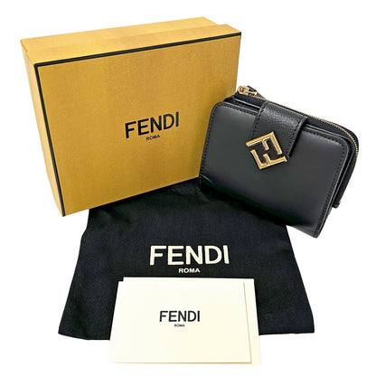 FENDI フェンディ 二つ折り財布 FFダイヤモンド ブラック 8M0490 レザー レディース メンズ 【中古】