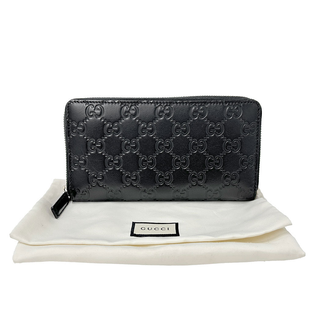 GUCCI グッチ 長財布 シマ ブラック 307987 シマレザー レディース メンズ 【中古】