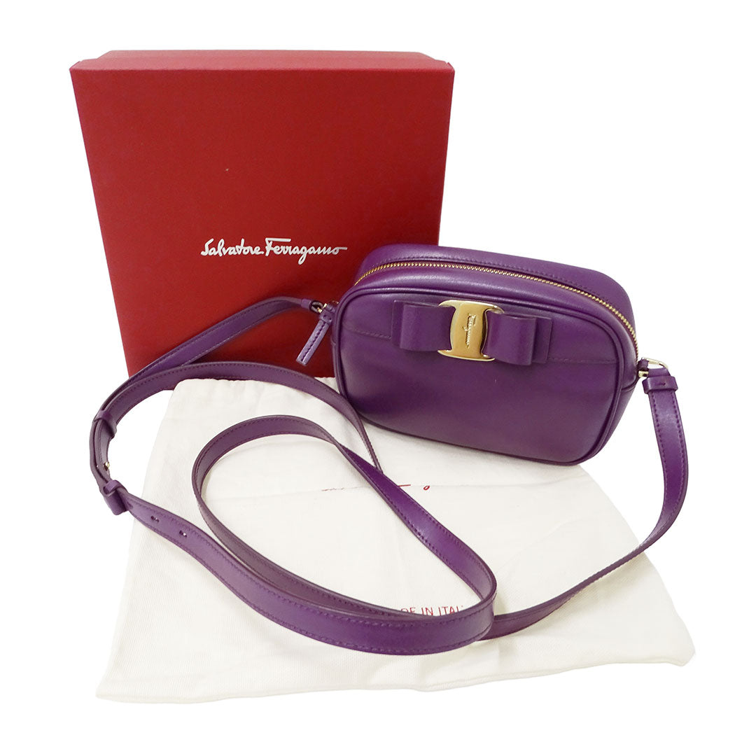 Ferragamo フェラガモ ショルダーバッグ ヴァラリボン パープル レザー レディース 【中古】