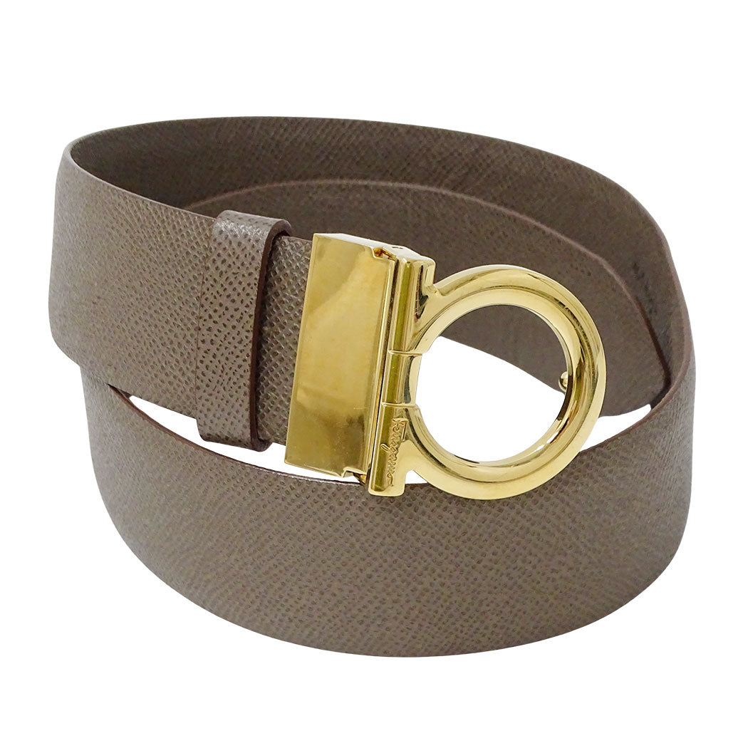Ferragamo フェラガモ ガンチーニ ベルト グレージュ レザー メンズ 【中古】