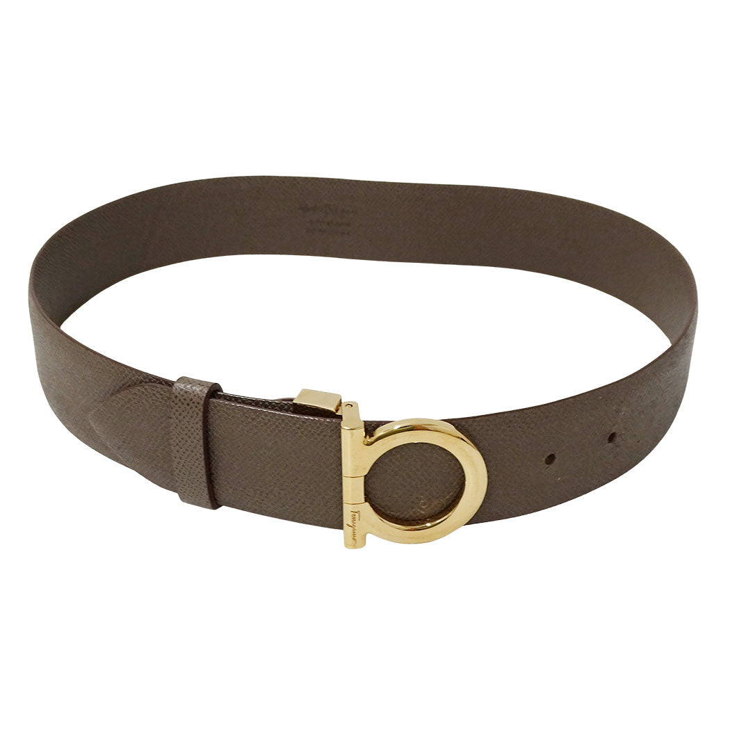 Ferragamo フェラガモ ガンチーニ ベルト グレージュ レザー メンズ 【中古】