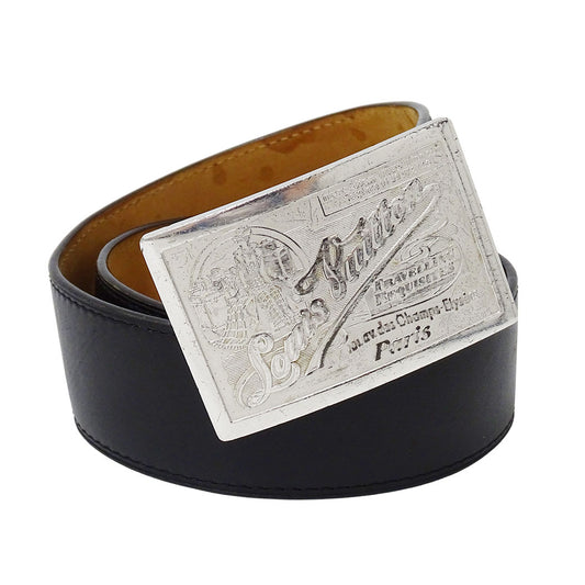LOUIS VUITTON ルイ・ヴィトン サンチュール・ジーンズ ベルト ノワール ブラック M6812 レザー メンズ 【中古】
