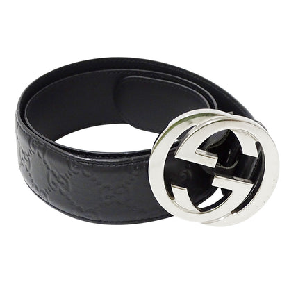 GUCCI グッチ ベルト インターロッキングG シマ ブラック 411924 レザー メンズ 【中古】