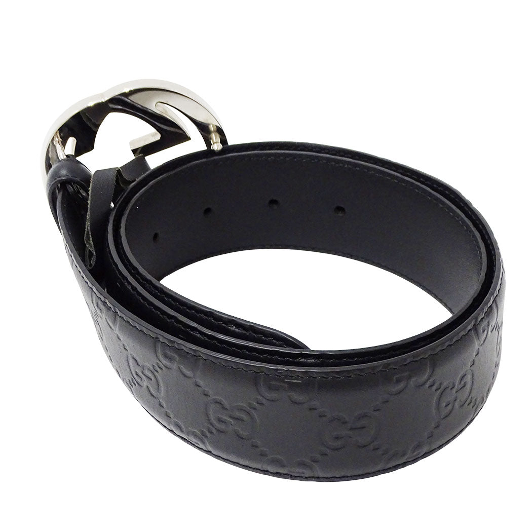 GUCCI グッチ ベルト インターロッキングG シマ ブラック 411924 レザー メンズ 【中古】