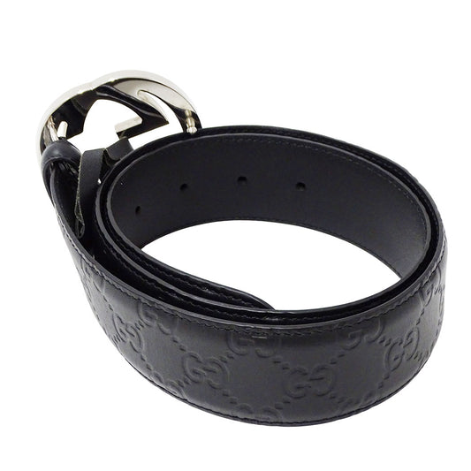 GUCCI グッチ ベルト インターロッキングG シマ ブラック 411924 レザー メンズ 【中古】