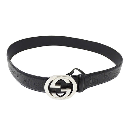 GUCCI グッチ ベルト インターロッキングG シマ ブラック 411924 レザー メンズ 【中古】