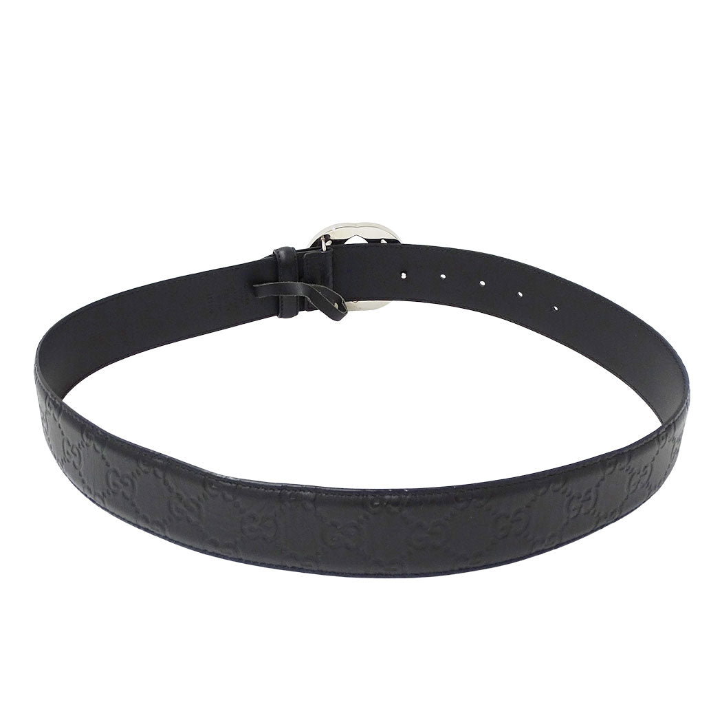 GUCCI グッチ ベルト インターロッキングG シマ ブラック 411924 レザー メンズ 【中古】