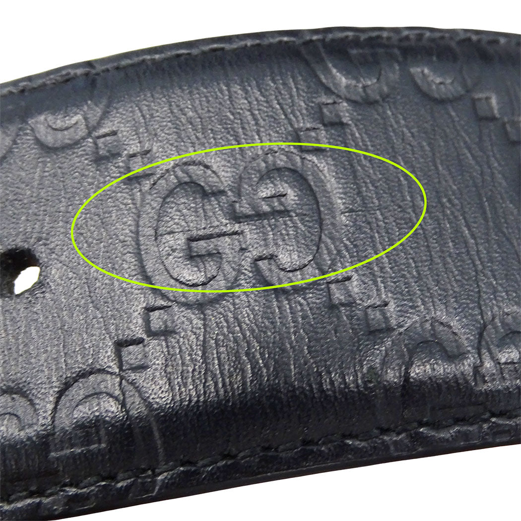 GUCCI グッチ ベルト インターロッキングG シマ ブラック 411924 レザー メンズ 【中古】