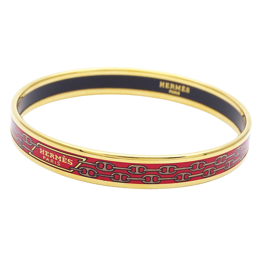 HERMES エルメス エマイユPM バングル メタル ゴールド レッド レディース 【中古】