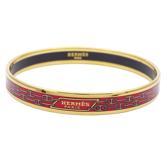 HERMES エルメス エマイユPM バングル メタル ゴールド レッド レディース 【中古】