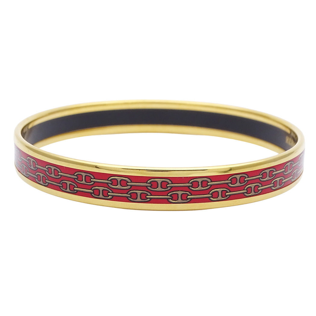 HERMES エルメス エマイユPM バングル メタル ゴールド レッド レディース 【中古】