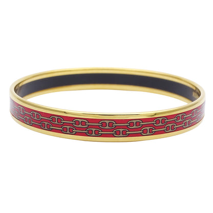 HERMES エルメス エマイユPM バングル メタル ゴールド レッド レディース 【中古】