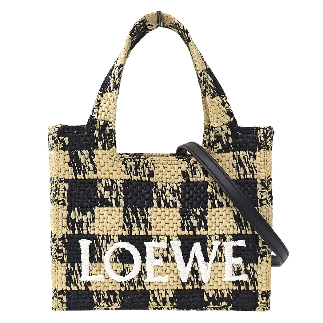 LOEWE ロエベ フォントトート ミニ 2wayバッグ ナチュラル ブラック ラフィア レディース 【中古】