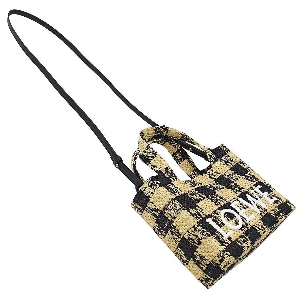 LOEWE ロエベ フォントトート ミニ 2wayバッグ ナチュラル ブラック ラフィア レディース 【中古】