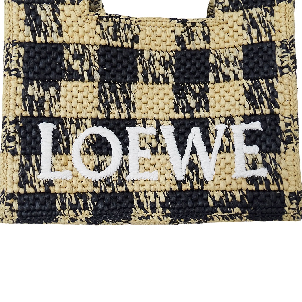 LOEWE ロエベ フォントトート ミニ 2wayバッグ ナチュラル ブラック ラフィア レディース 【中古】
