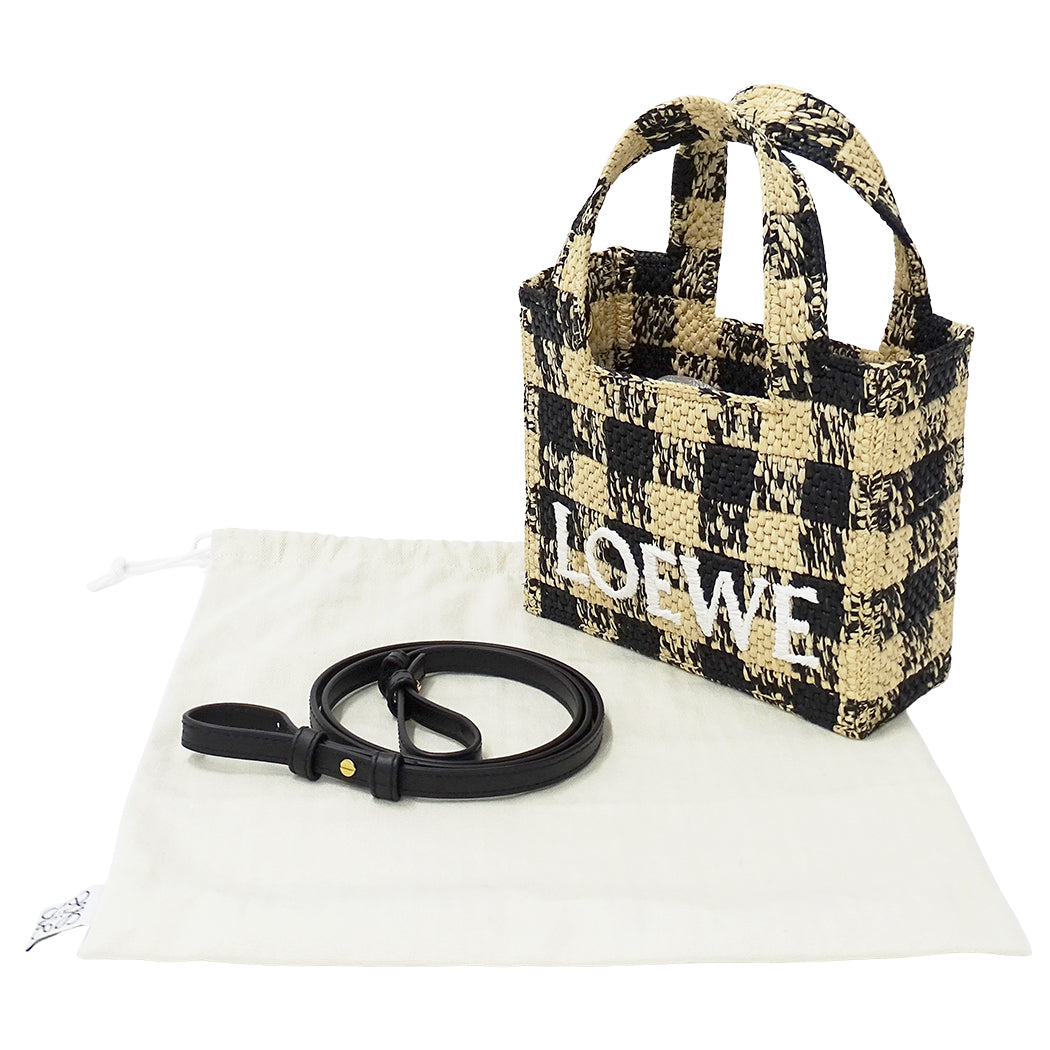LOEWE ロエベ フォントトート ミニ 2wayバッグ ナチュラル ブラック ラフィア レディース 【中古】