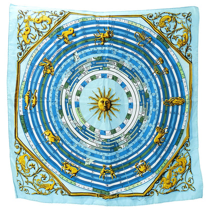 HERMES エルメス カレ90 DIES ET HORE 占星術 スカーフ ブルー シルク レディース 【中古】