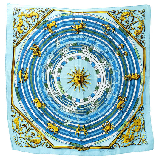 HERMES エルメス カレ90 DIES ET HORE 占星術 スカーフ ブルー シルク レディース 【中古】