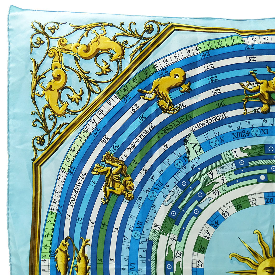 HERMES エルメス カレ90 DIES ET HORE 占星術 スカーフ ブルー シルク レディース 【中古】