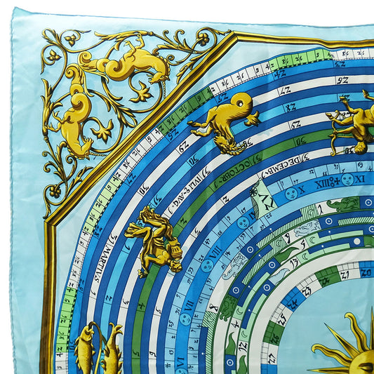 HERMES エルメス カレ90 DIES ET HORE 占星術 スカーフ ブルー シルク レディース 【中古】