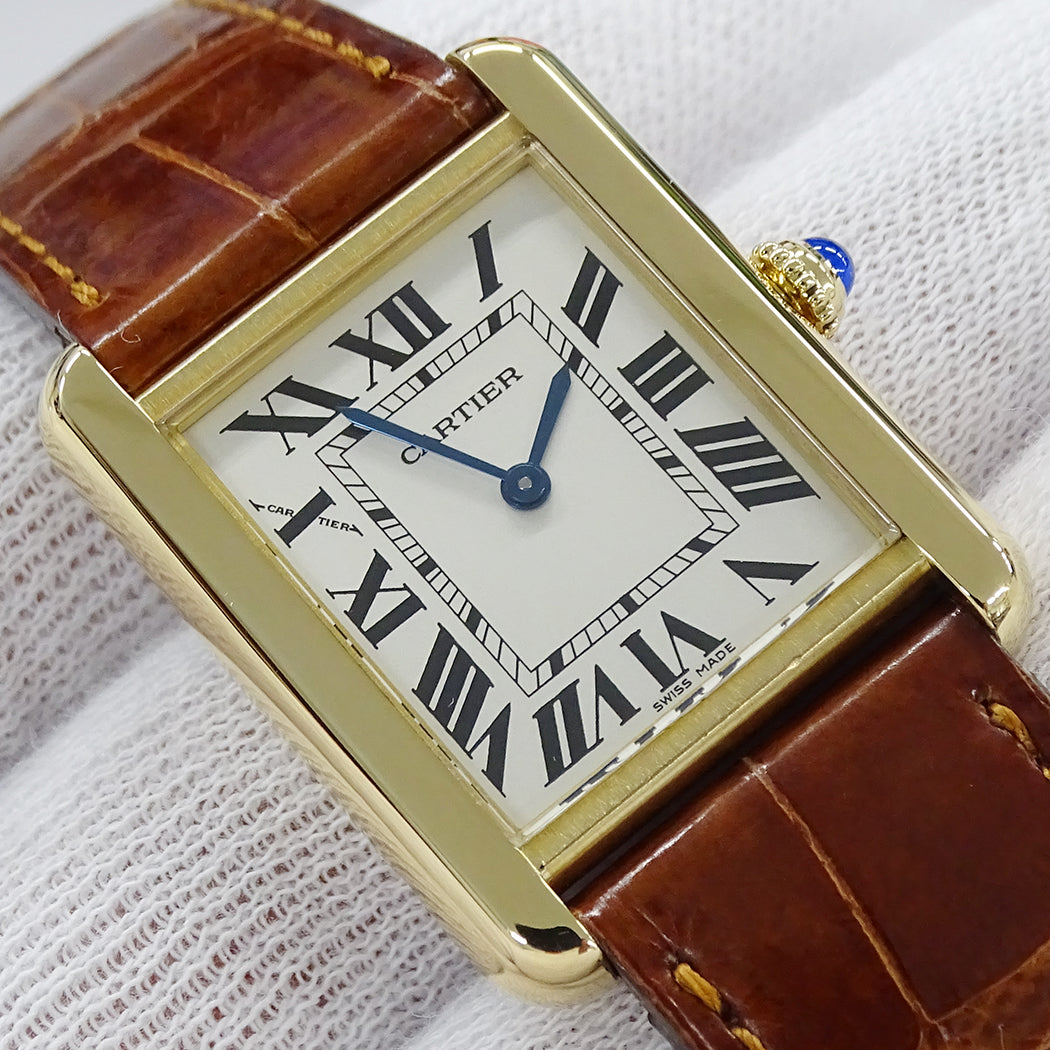 Cartier カルティエ タンクソロ SM W1018755 レディース 腕時計 クオーツ 750YG レザー 磨き済み【中古】