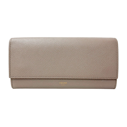CELINE セリーヌ 長財布 グレージュ レザー レディース 【中古】