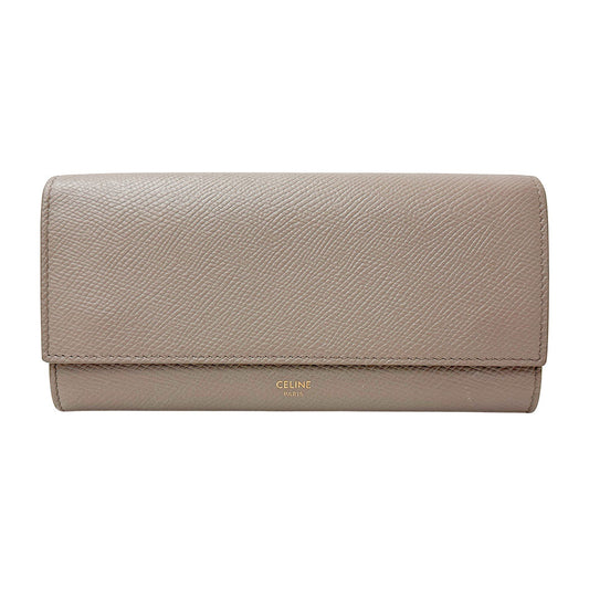 CELINE セリーヌ 長財布 グレージュ レザー レディース 【中古】