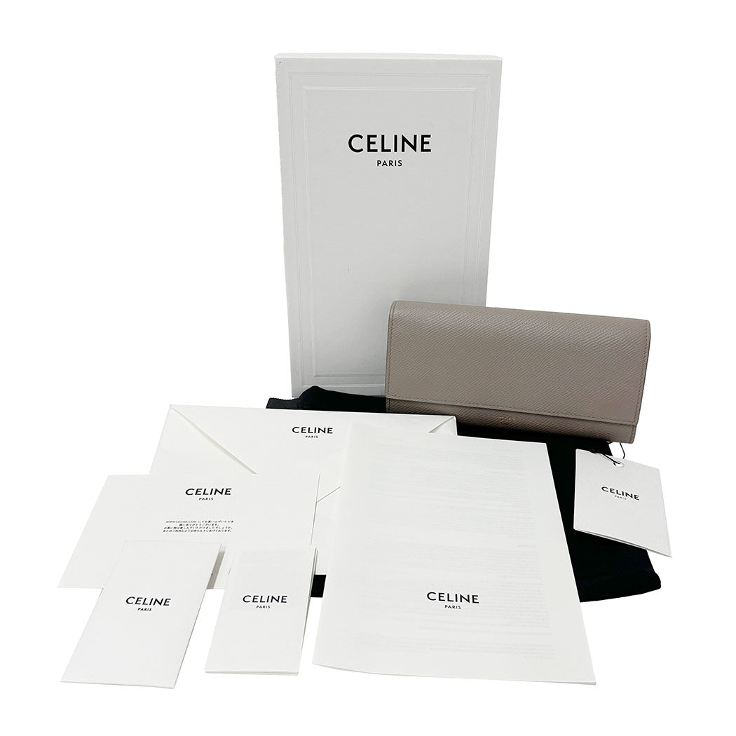 CELINE セリーヌ 長財布 グレージュ レザー レディース 【中古】
