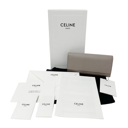 CELINE セリーヌ 長財布 グレージュ レザー レディース 【中古】