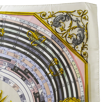 HERMES エルメス カレ90 DIES ET HORE 占星術 スカーフ ライトベージュ パープル シルク レディース 【中古】