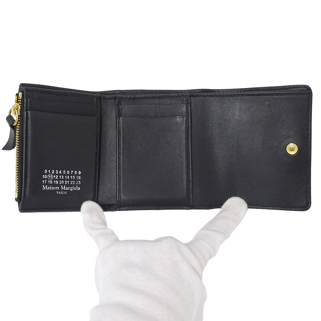 Maison Margiela メゾン マルジェラ 三つ折り財布 グラムスラム ブラック レザー レディース メンズ 【中古】