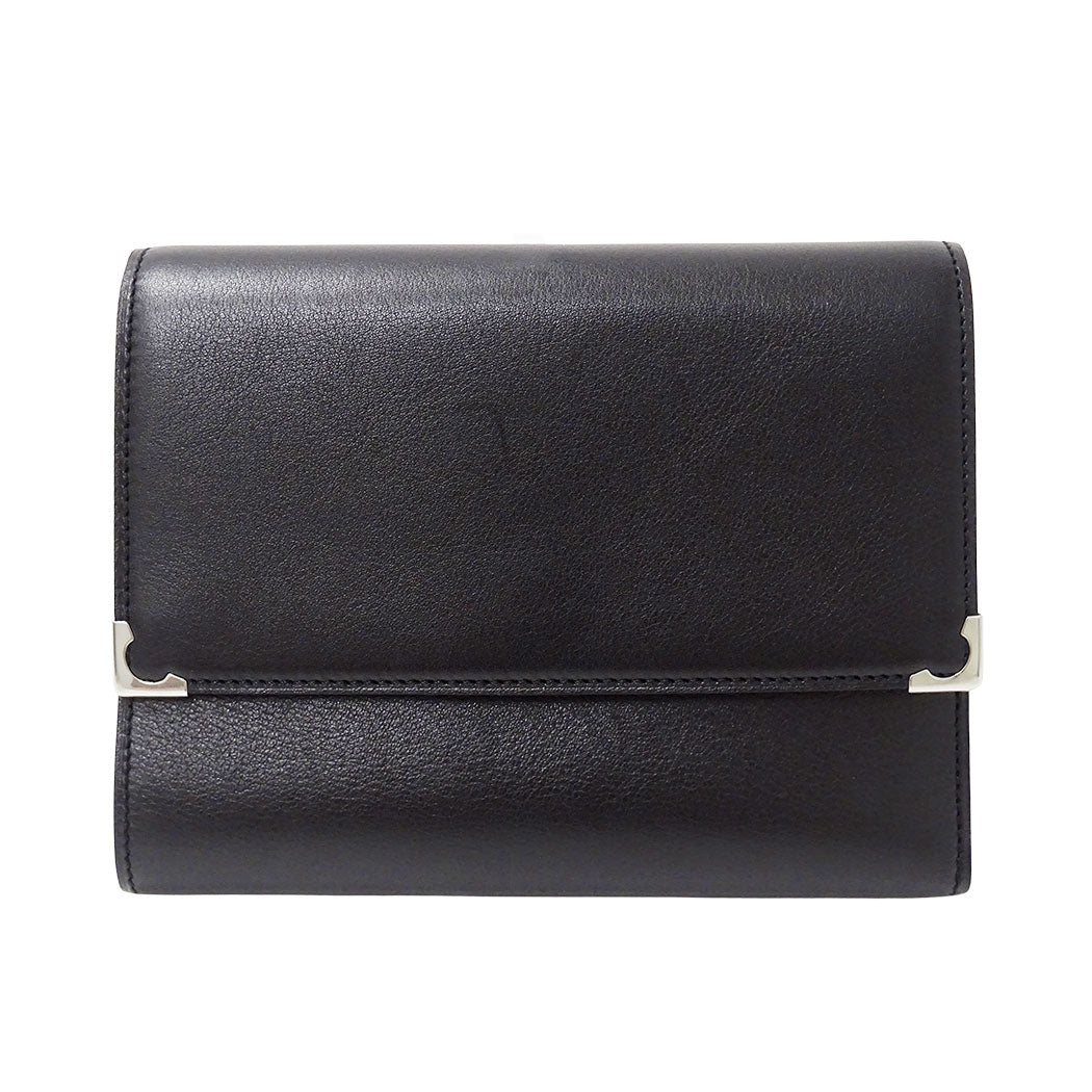 Cartier カルティエ カボション 三つ折り財布 ブラック レザー レディース メンズ 【中古】