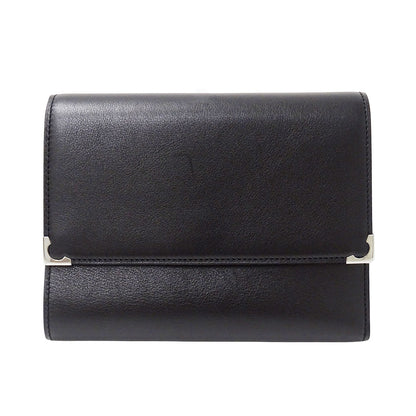 Cartier カルティエ カボション 三つ折り財布 ブラック レザー レディース メンズ 【中古】