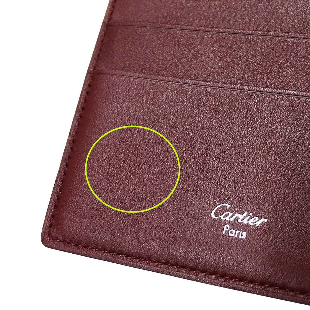 Cartier カルティエ カボション 三つ折り財布 ブラック レザー レディース メンズ 【中古】