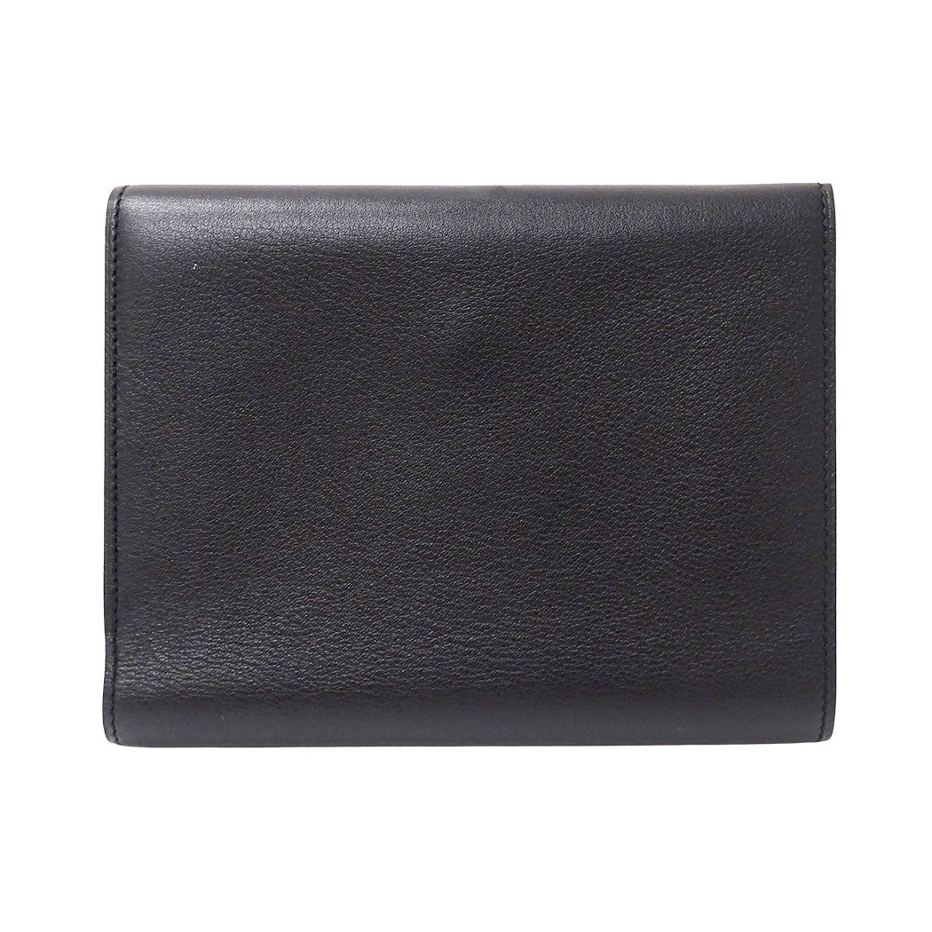 Cartier カルティエ カボション 三つ折り財布 ブラック レザー レディース メンズ 【中古】