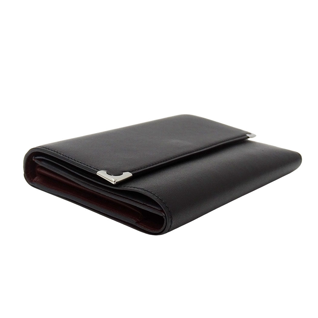 Cartier カルティエ カボション 三つ折り財布 ブラック レザー レディース メンズ 【中古】
