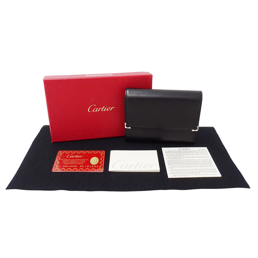 Cartier カルティエ カボション 三つ折り財布 ブラック レザー レディース メンズ 【中古】