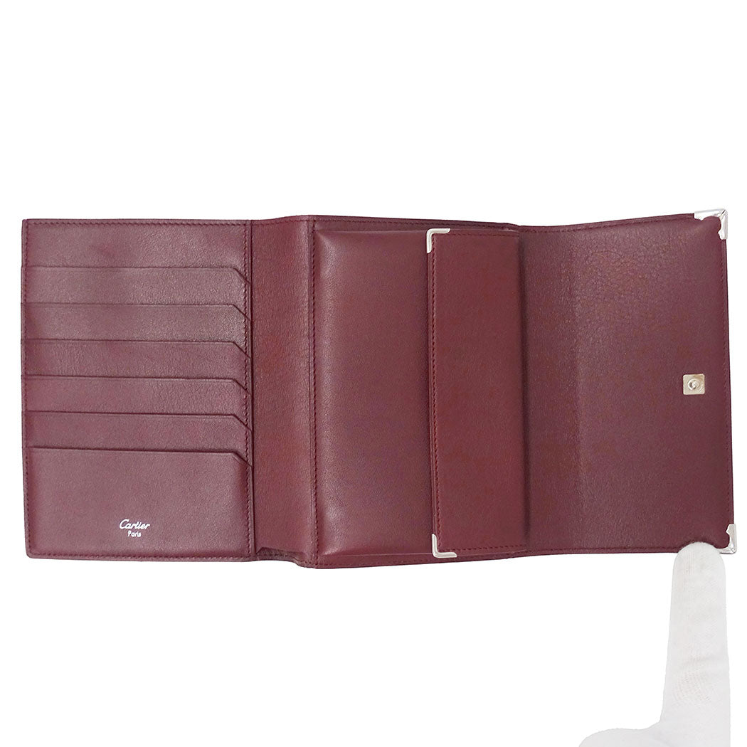 Cartier カルティエ カボション 三つ折り財布 ブラック レザー レディース メンズ 【中古】