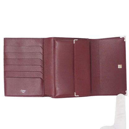 Cartier カルティエ カボション 三つ折り財布 ブラック レザー レディース メンズ 【中古】