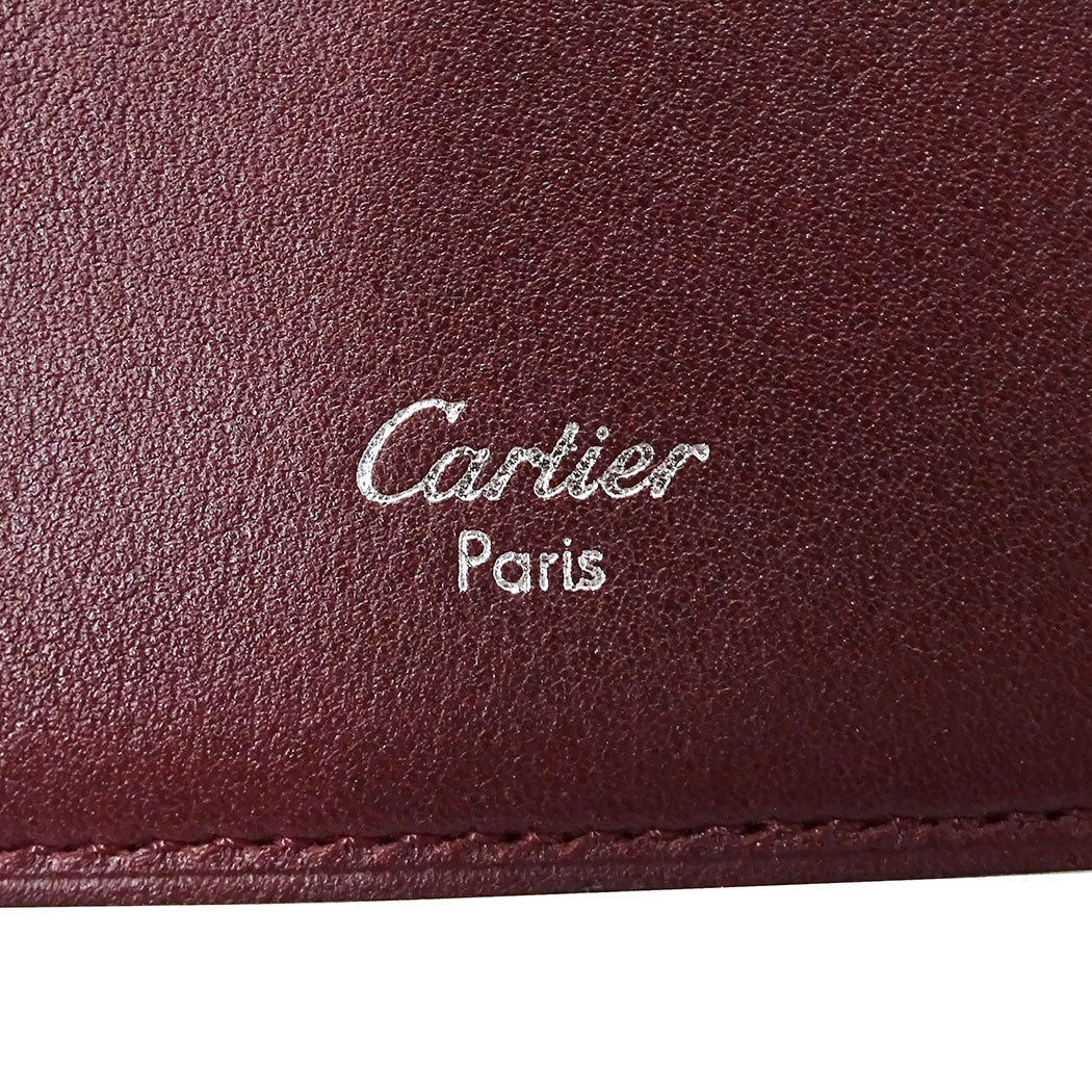 Cartier カルティエ カボション 三つ折り財布 ブラック レザー レディース メンズ 【中古】