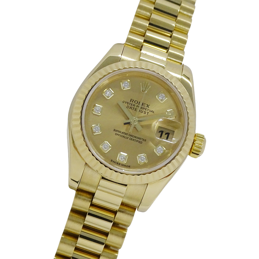 ROLEX ロレックス デイトジャスト 179178G Y番 レディース 腕時計 自動巻き AT 750YG ダイヤモンド 磨き済み【中古】