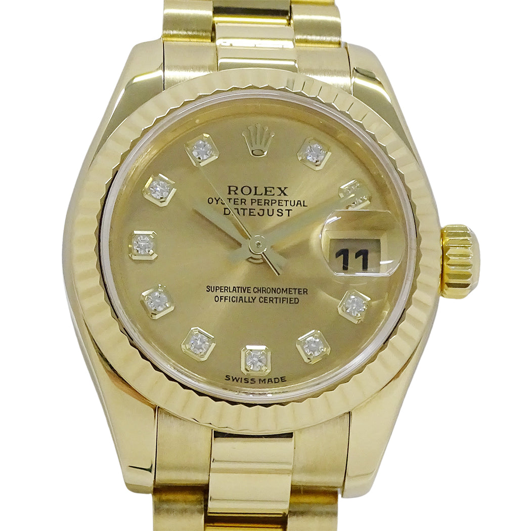 ROLEX ロレックス デイトジャスト 179178G Y番 レディース 腕時計 自動巻き AT 750YG ダイヤモンド 磨き済み【中古】