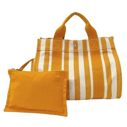 HERMES エルメス カンヌ PM トートバッグ オレンジ ホワイト キャンバス レディース 【中古】