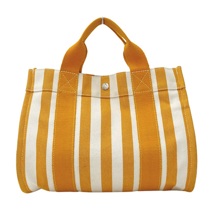 HERMES エルメス カンヌ PM トートバッグ オレンジ ホワイト キャンバス レディース 【中古】