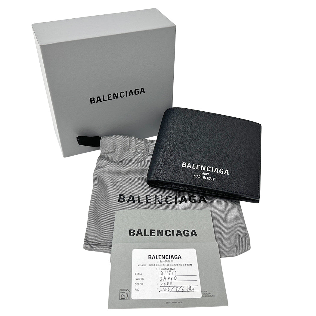BALENCIAGA バレンシアガ 二つ折り財布 ブラック 811910 レザー レディース メンズ 【中古】