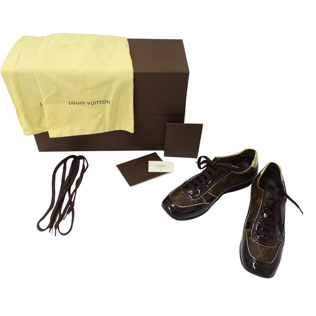 LOUIS VUITTON ルイ・ヴィトン スニーカー モノグラム ブラウン ゴールド GO0056 37 約24cm モノグラムキャンバス レディース【中古】