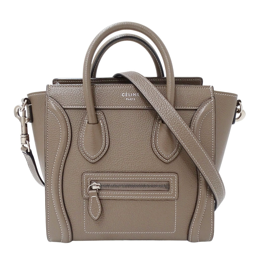 CELINE セリーヌ ラゲージ ナノショッパー 2wayバッグ グレージュ レザー レディース 【中古】